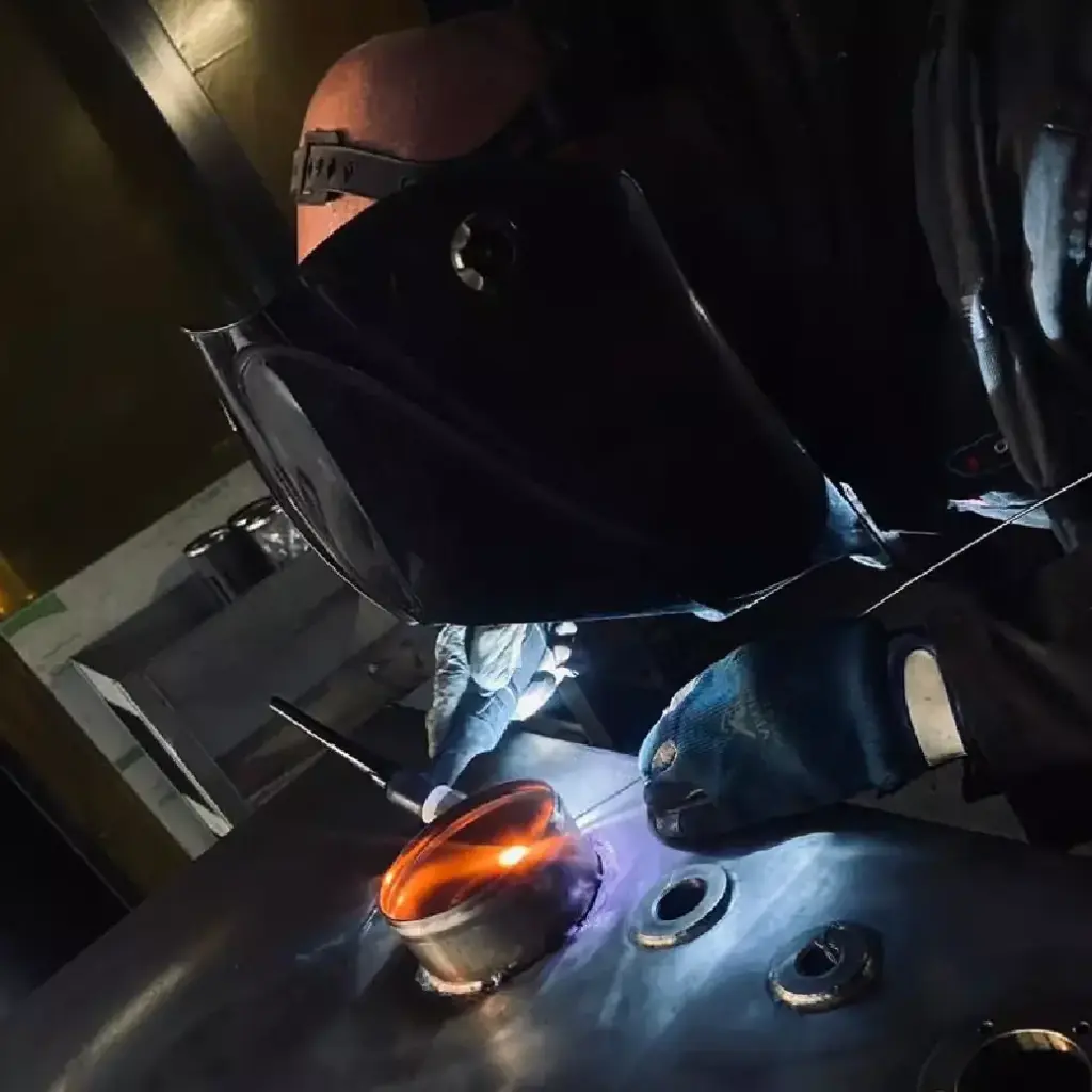 Exhaust welding in progress